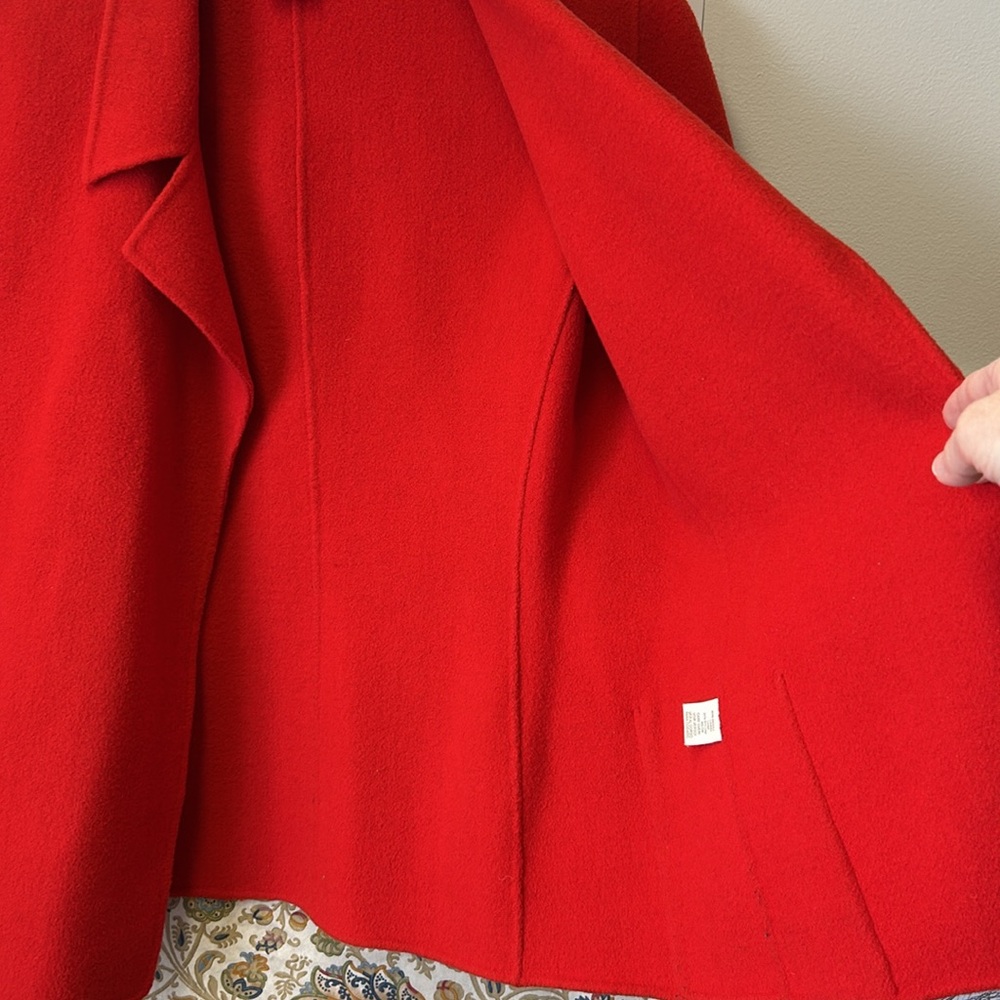 AK Anne Klein Red Woolโ Blend Open Front Blazer Pockets Thick Festive Holiday L - Picture 7 of 17
